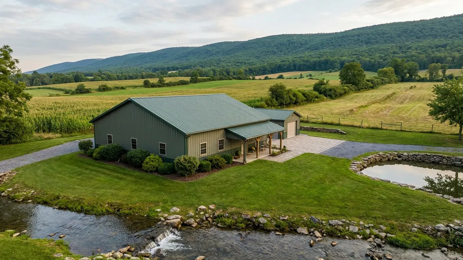 A compact 30x40 barndominium sized like a starter home or cabin, with a covered entry porch and no large shop bay.